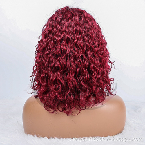 Mayqueen Wholesale Glueless 99j Color Short Curl Wig Machine Made Brazilian 100% Virgin Cuticle Aligned Human Hair Wig no Lace